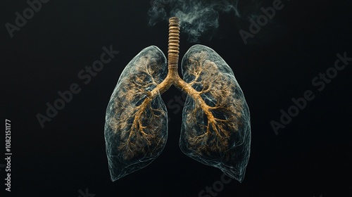 Damaged lungs with smoke, illustrating respiratory illness effects.