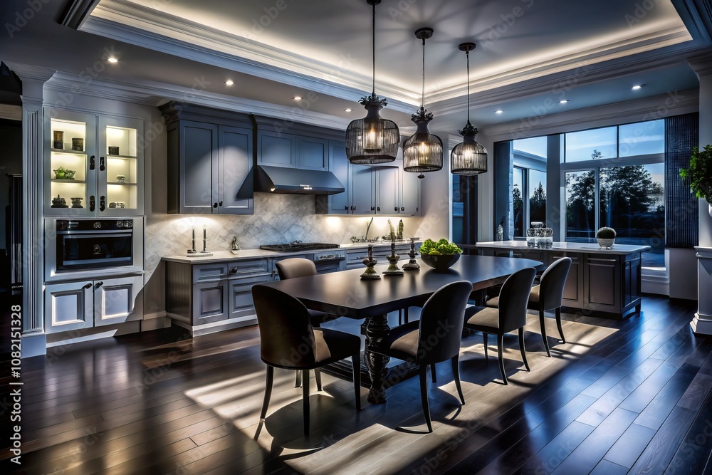 Explore Stunning Silhouette Photography of a Luxuriously Renovated Modern Kitchen and Dining Room with Exclusive and Trendy Designs for Your Dream Home Inspiration Explore Stunning Silhouette Photography of a Luxuriously Renovated Modern Kitchen and Dining Room with Exclusive and Trendy Designs for Your Dream Home Inspiration