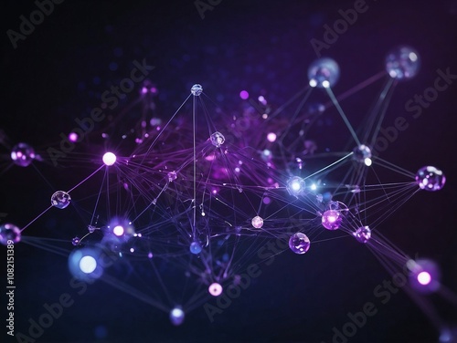 Interconnected glowing spheres and lines forming a futuristic digital network on a dark background