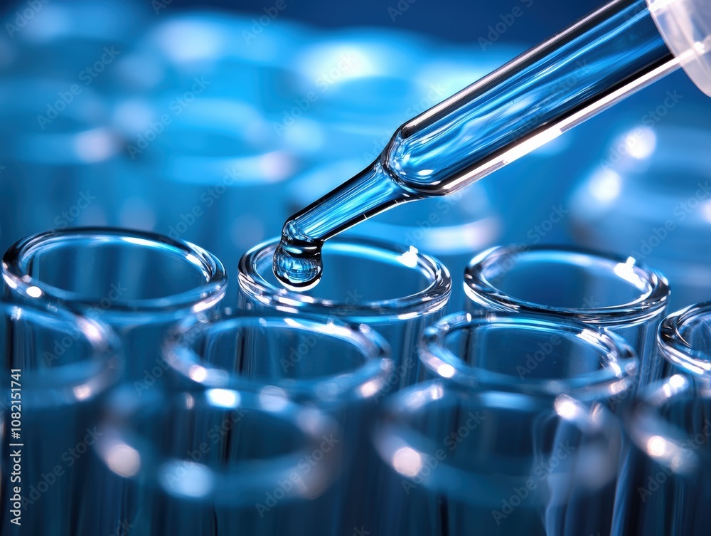 Dropper Dispensing Liquid into Test Tubes, Close-up View of Science and Biotechnology Research Dropper Dispensing Liquid into Test Tubes, Close-up View of Science and Biotechnology Research