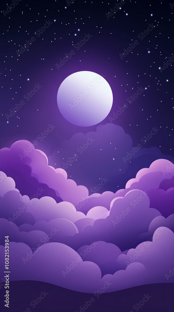 Beautiful purple clouds under a bright full moon at night Beautiful purple clouds under a bright full moon at night