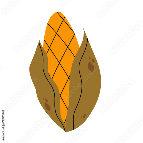 Autumn corncob isolated. Cute corncob simple naive style.