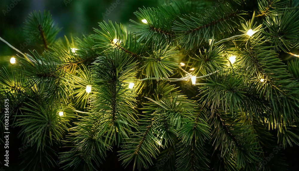 christmas lights in a christmas tree, close up