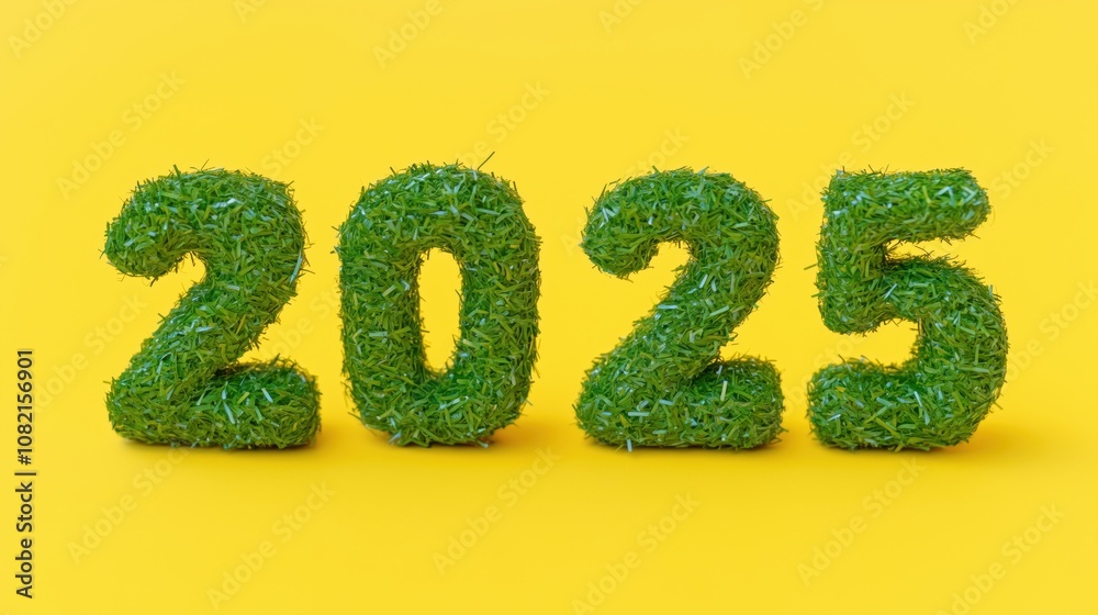 Green grass numbers 2025 on yellow background Green grass numbers 2025 on yellow background