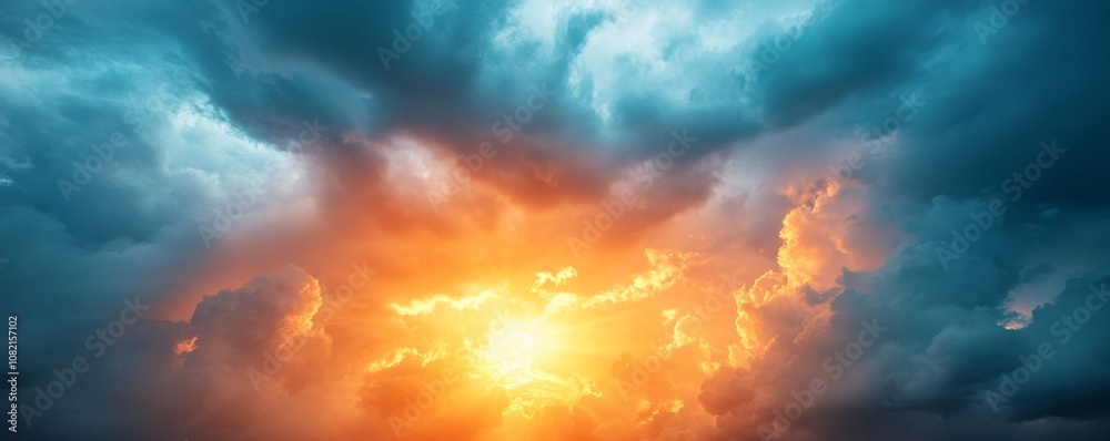 sunset sky with dark clouds and bursts of bright orange, Generative AI sunset sky with dark clouds and bursts of bright orange, Generative AI