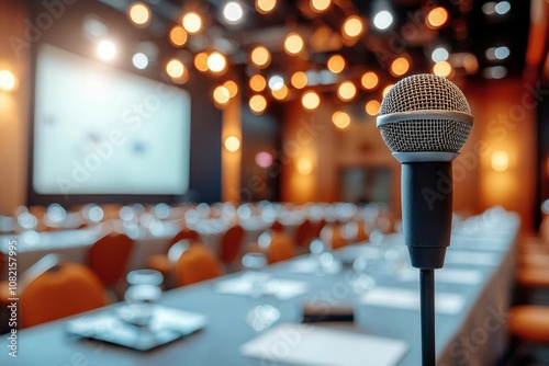 Microphone in meeting room for a conference , isolated on white background,  , copy space, copy space for text, photo