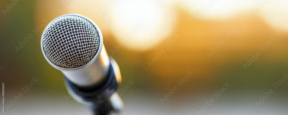 Microphone in meeting room for a conference , isolated on white background,  , copy space, copy space for text,