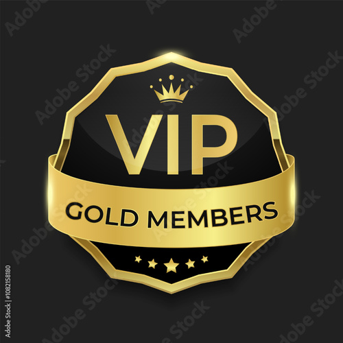 Design golden badge with crown, VIP text, and gold members