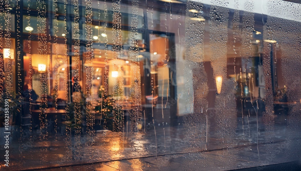 비오는 거리의 카페 풍경