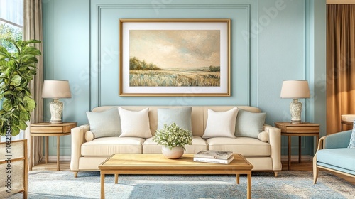 A living room wall decorated with impressionist artwork, soft colors and brushstrokes make the room feel lively and warm.