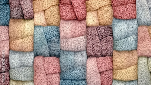 Woollike textured fabric pattern, cozy knit effect, soft muted colors, seamless background photo