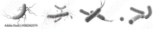 Banner related to Bacteria. Halftone microbes set. Vintage trendy style. Vector illustration.