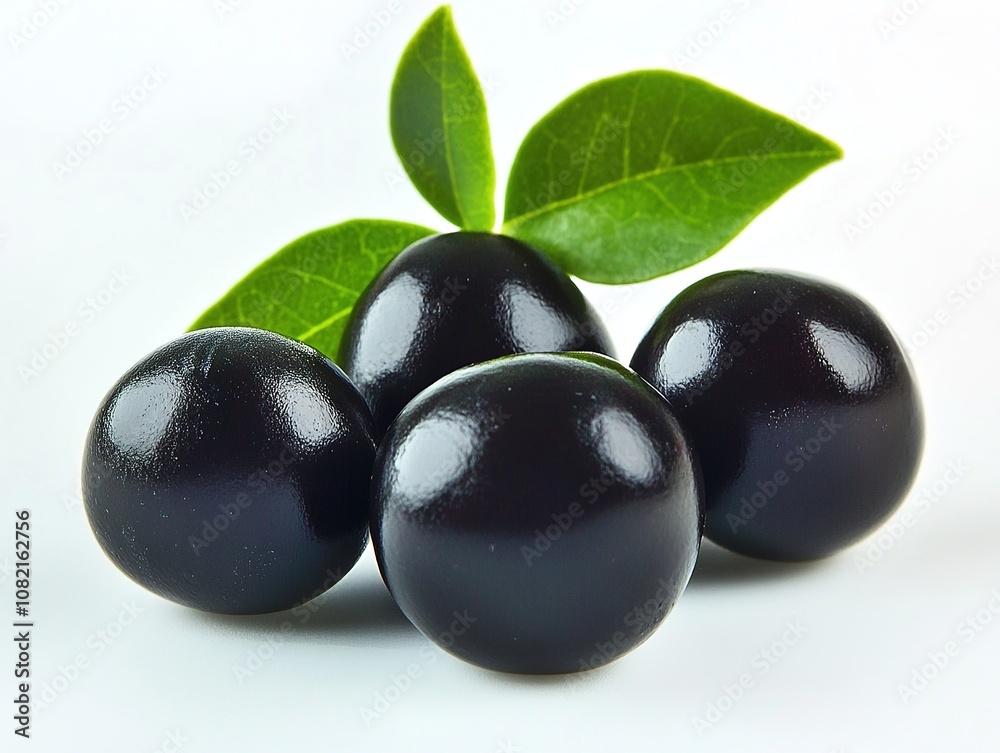 Shiny black olives with green leaves close-up. Shiny black olives with green leaves close-up.