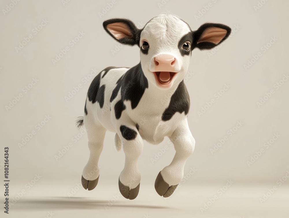 Happy Jumping Calf with Playful Expression in a Studio Environment Against a Soft Background, Perfect for Farm and Animal-Themed Projects Happy Jumping Calf with Playful Expression in a Studio Environment Against a Soft Background, Perfect for Farm and Animal-Themed Projects
