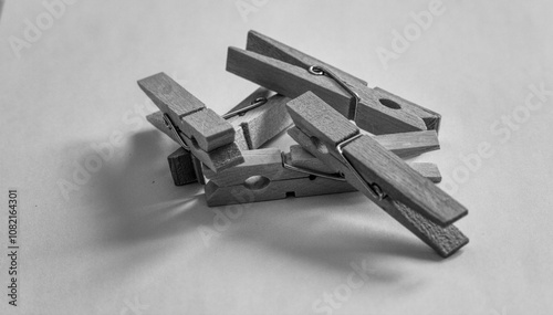 close up black and white clothespins