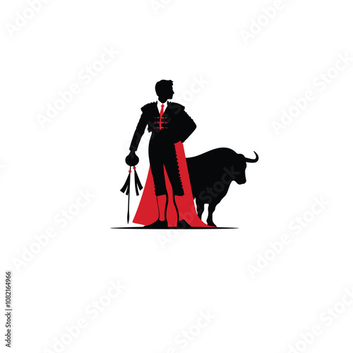 Bullfighting Silhouettes with Bull and Matador