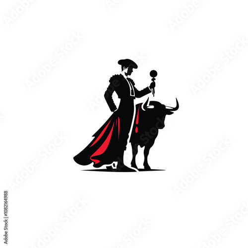 Bullfighting Silhouettes with Bull and Matador