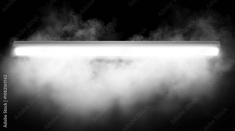 Fototapeta premium Bright fluorescent light surrounded by atmospheric white smoke