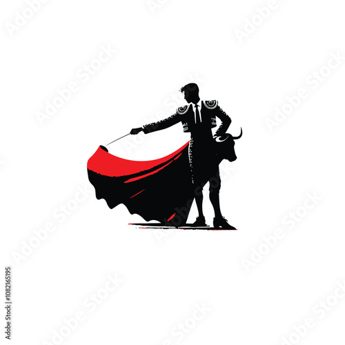 Bullfighting Silhouettes with Bull and Matador