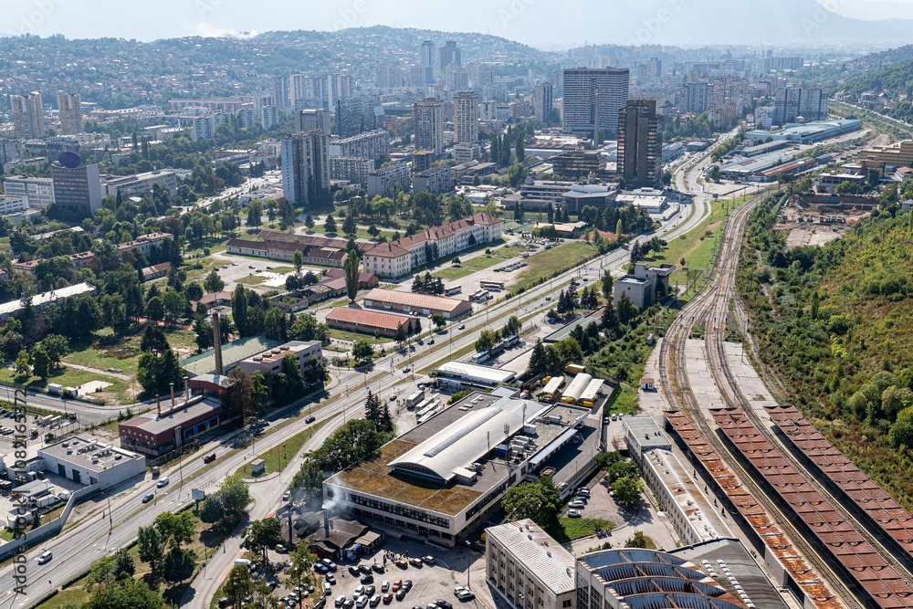 Aerial view of a bustling urban area showcasing a blend of modern and classic architecture. Ideal for topics on urban development, architecture, business districts, and city planning, highlighting the Aerial view of a bustling urban area showcasing a blend of modern and classic architecture. Ideal for topics on urban development, architecture, business districts, and city planning, highlighting the