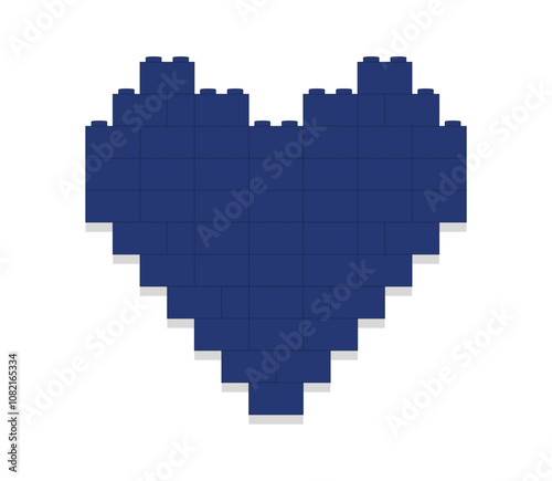 Dark blue heart made of blocks on white background a vector illustration