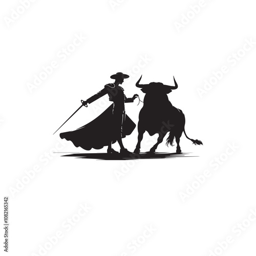Bullfighting Silhouettes with Bull and Matador