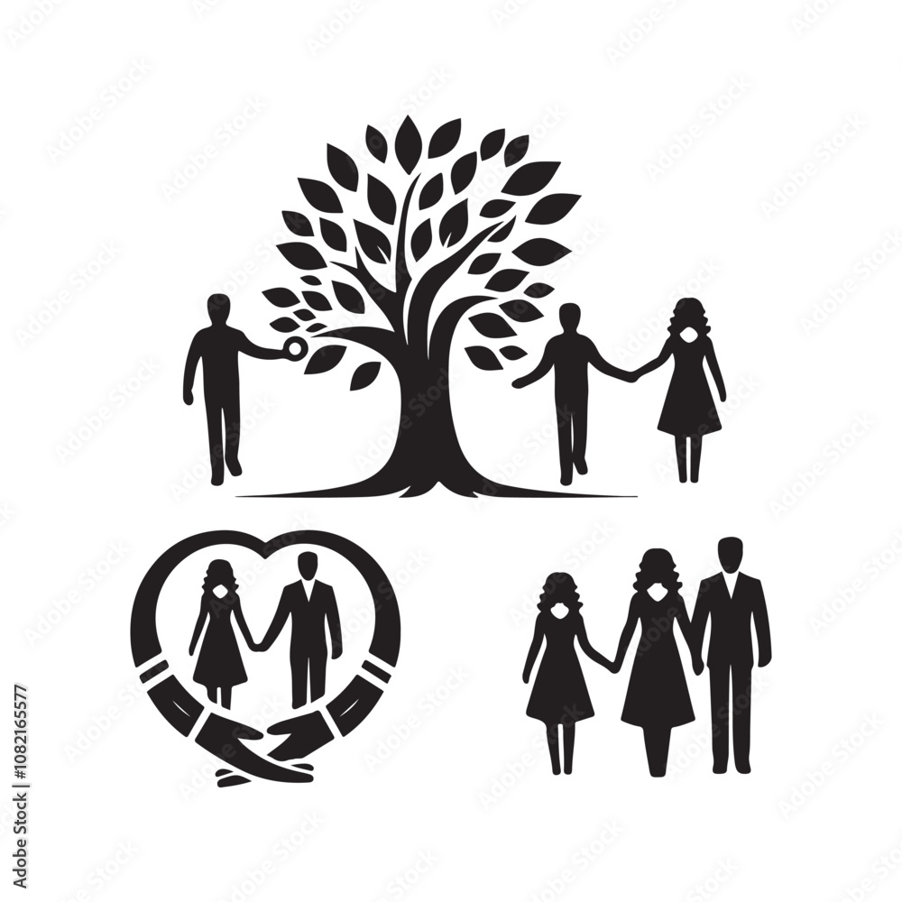 Tree with Man Silhouette Vector Illustrations – Perfect for Nature-Inspired Designs Tree with Man Silhouette Vector Illustrations – Perfect for Nature-Inspired Designs