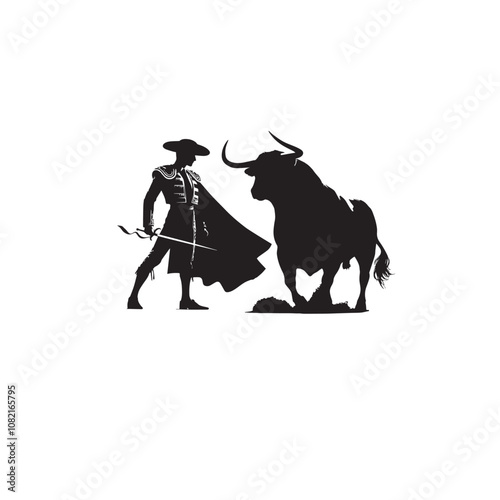 Bullfighting Silhouettes with Bull and Matador