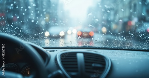 car driving in the rain