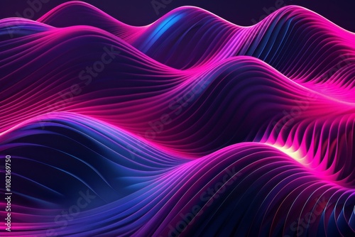 Experience the elegance of a wave of glowing lines, small particles flowing seamlessly in an abstract design. Neural network ai generated art