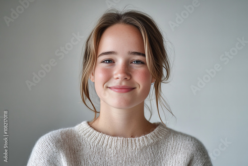 Portrait of a Beautiful Woman in a Cozy Knitted Sweater, Exuding Warmth, Comfort, and Effortless Winter Style