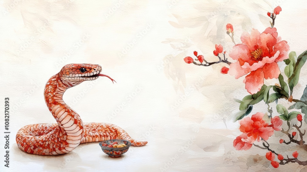 Snake in lunar calendar, feng shui energies and luck, detailed, watercolor style Snake in lunar calendar, feng shui energies and luck, detailed, watercolor style