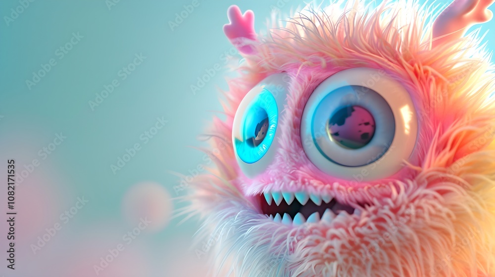 Naklejka premium Whimsical monster character fantasy world digital art vibrant colors close-up view creative imagination for kids’ entertainment