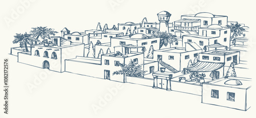 Vector drawing. Old arabic city