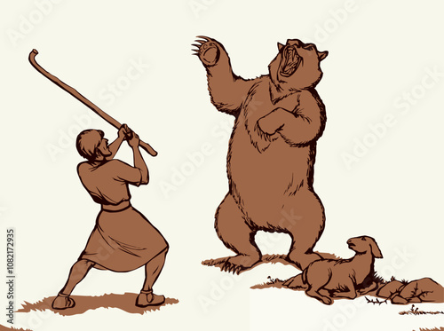Vector drawing. An angry bear stands and growls