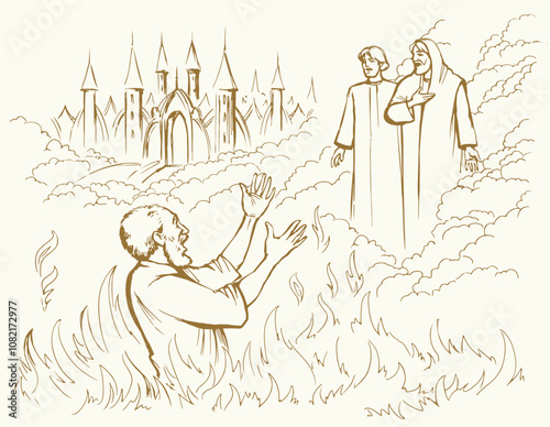 Vector drawing. Man in the hell