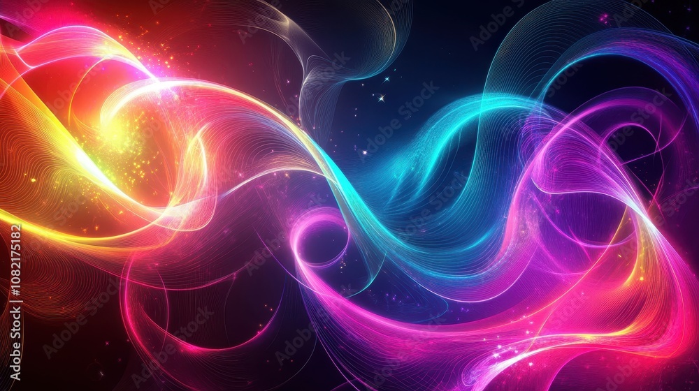 Obraz premium Dynamic neon light beams wallpaper with glowing shapes on a dark backdrop