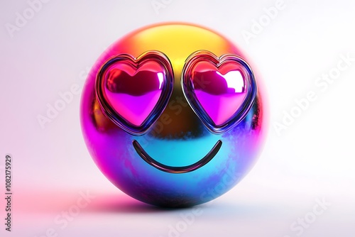 3D Style Emoji with Heart Eyes, Vibrant Colors isolated on transparent. PNG. photo