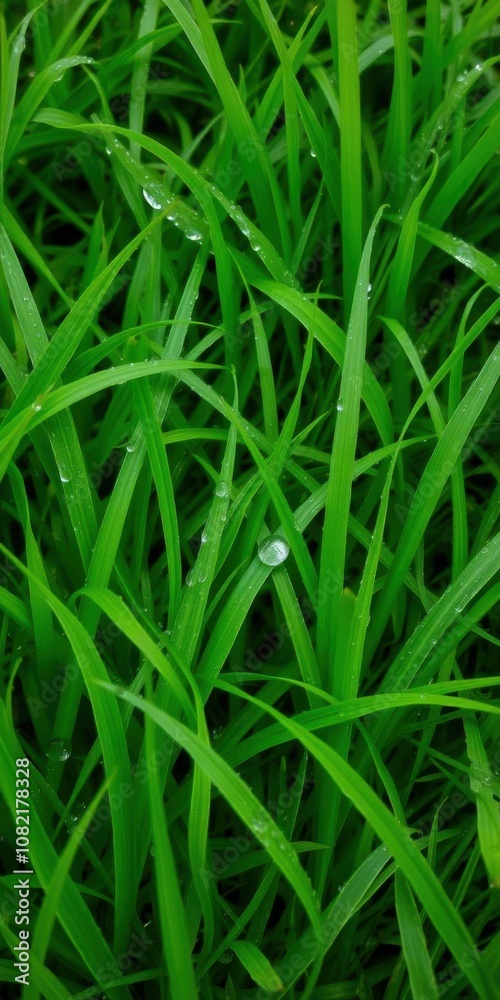 Lush green grass background with dew drops, spring Lush green grass background with dew drops, spring