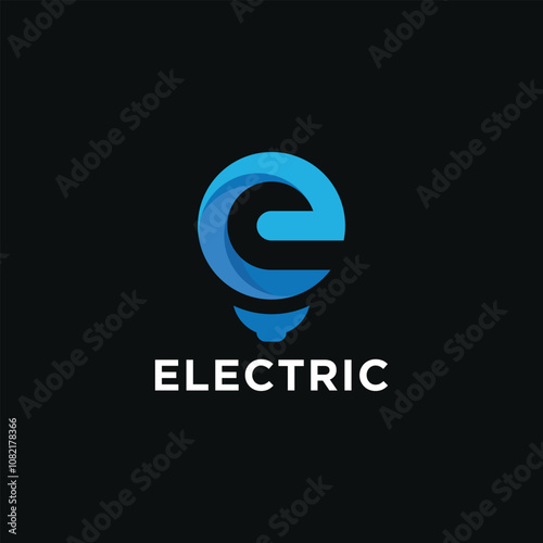 Initial letter E electric light bulb logo design inspiration