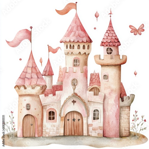 wtaercolor castle design clipart for kids cartoon
