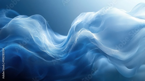 A beautiful abstract image depicting smooth, flowing silk waves in shades of blue and white, creating a calming and serene atmosphere.