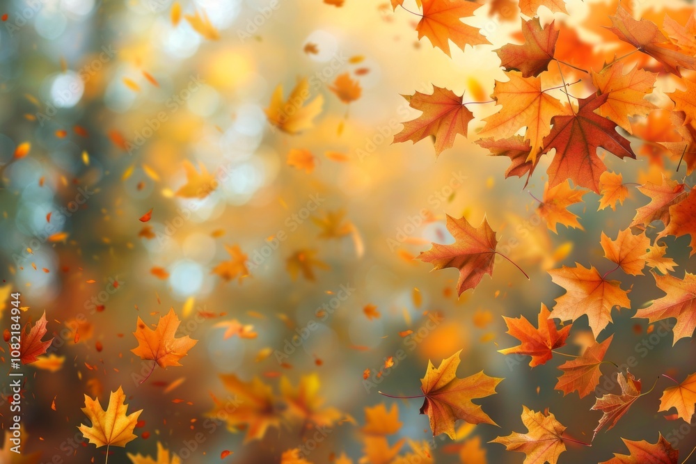 Orange fall leaves in park, autumn natural background. Neural network ai generated art Orange fall leaves in park, autumn natural background. Neural network ai generated art