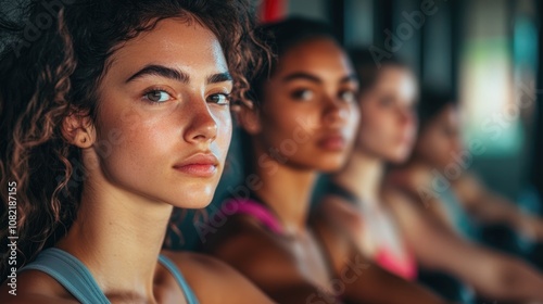 Group of young women relaxing in the gym post workout