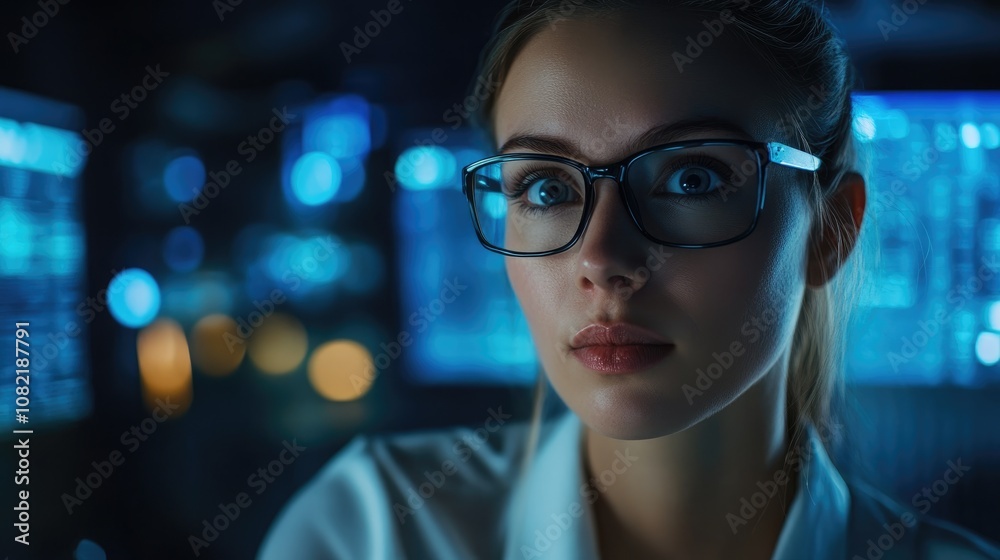Portrait of a female IT support specialist in a dynamic tech environment delivering prompt technical assistance