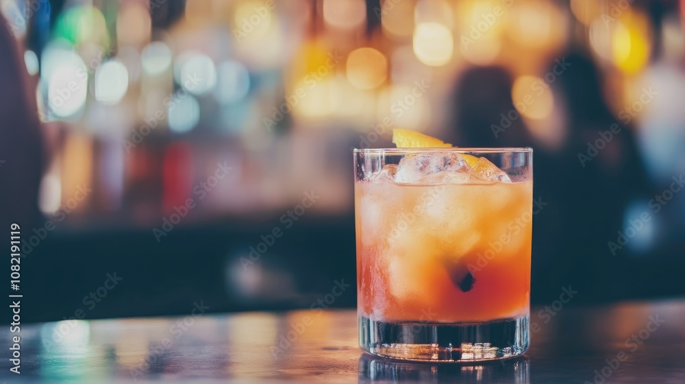 Close up of a cocktail in a bar setting featuring a blurred background of people Focus on the refreshing icy drink and glass Close up of a cocktail in a bar setting featuring a blurred background of people Focus on the refreshing icy drink and glass