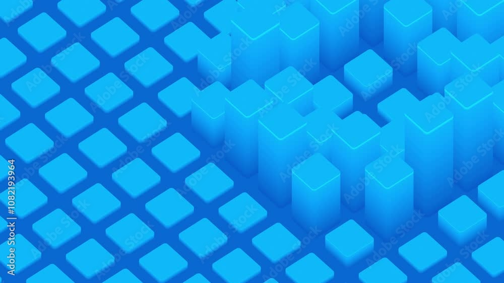 Abstract 3D illustration of blue geometric blocks arranged in a grid pattern, creating a modern and futuristic visual effect.