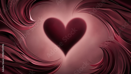 Dark red heart surrounded by swirling abstract shapes. photo