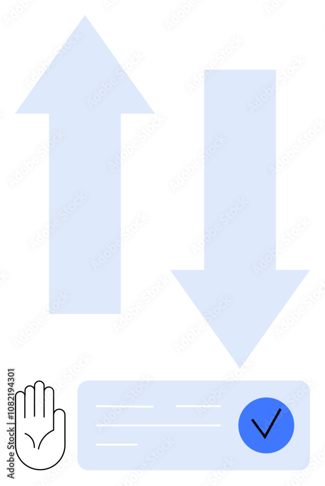 Up and down arrows, stop hand symbol, and a checkmark indicate decision-making and direction. Ideal for workflow processes, approvals, navigation, choices, permissions, prioritization