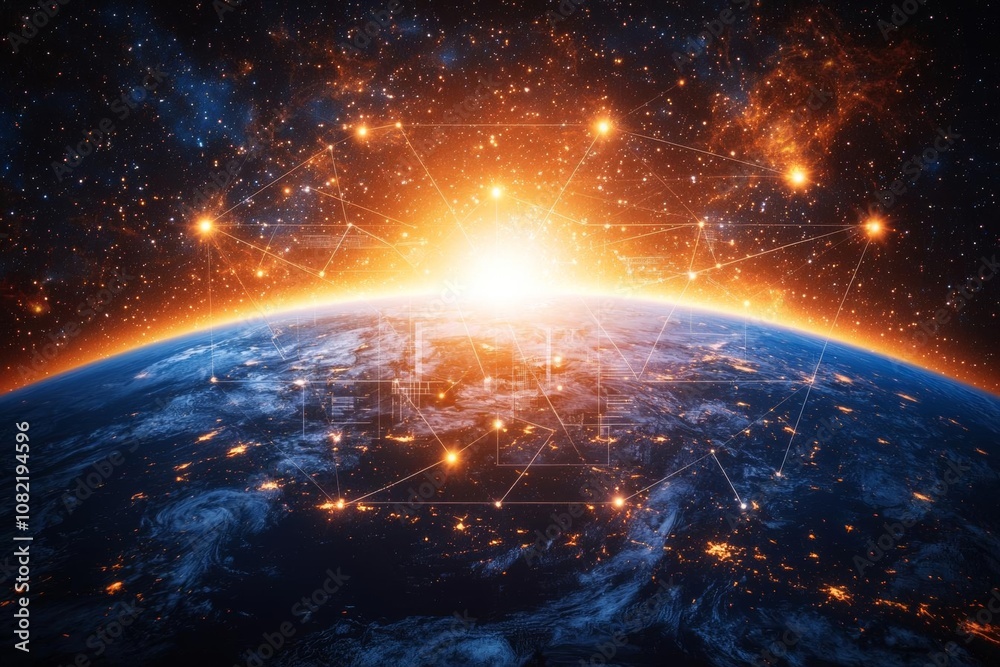 Communication network above Earth for global business and finance digital exchange Communication network above Earth for global business and finance digital exchange